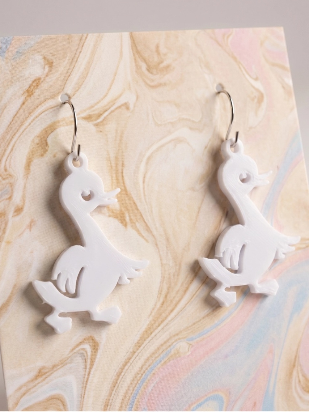 White Duck Dangle Earrings